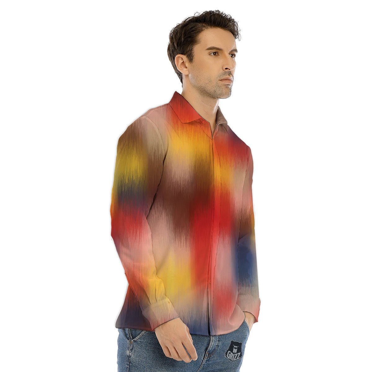 Psychedelic Multicolor Print Men's Dress Shirts-grizzshop
