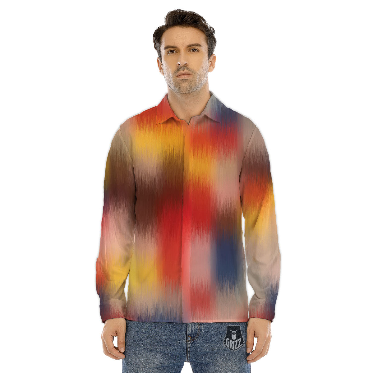 Psychedelic Multicolor Print Men's Dress Shirts-grizzshop