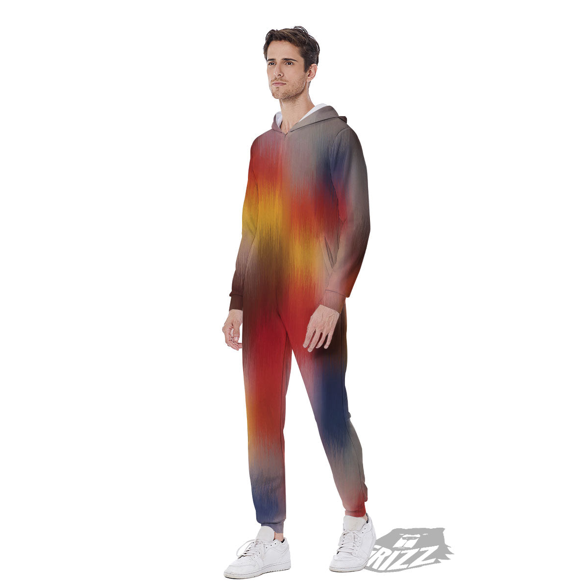 Psychedelic Multicolor Print Men's Jumpsuit-grizzshop
