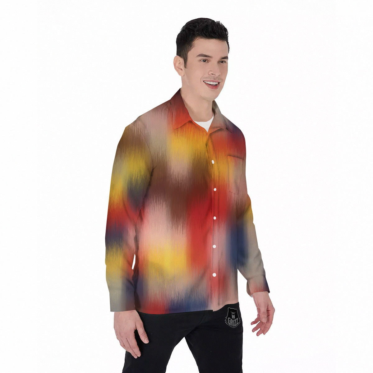 Psychedelic Multicolor Print Men's Long Sleeve Shirts-grizzshop