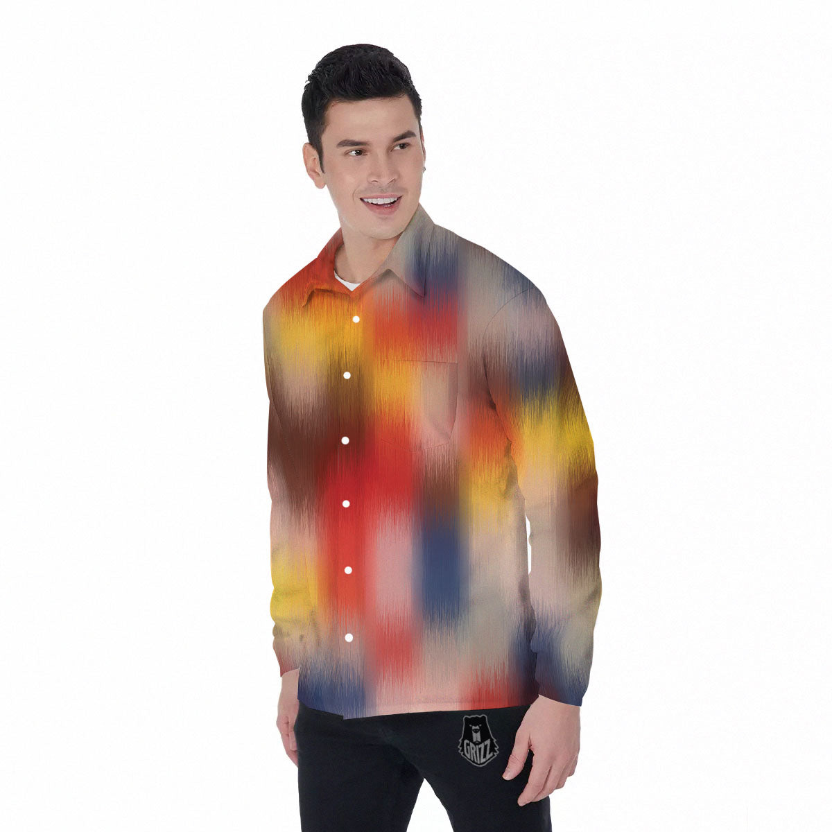 Psychedelic Multicolor Print Men's Long Sleeve Shirts-grizzshop