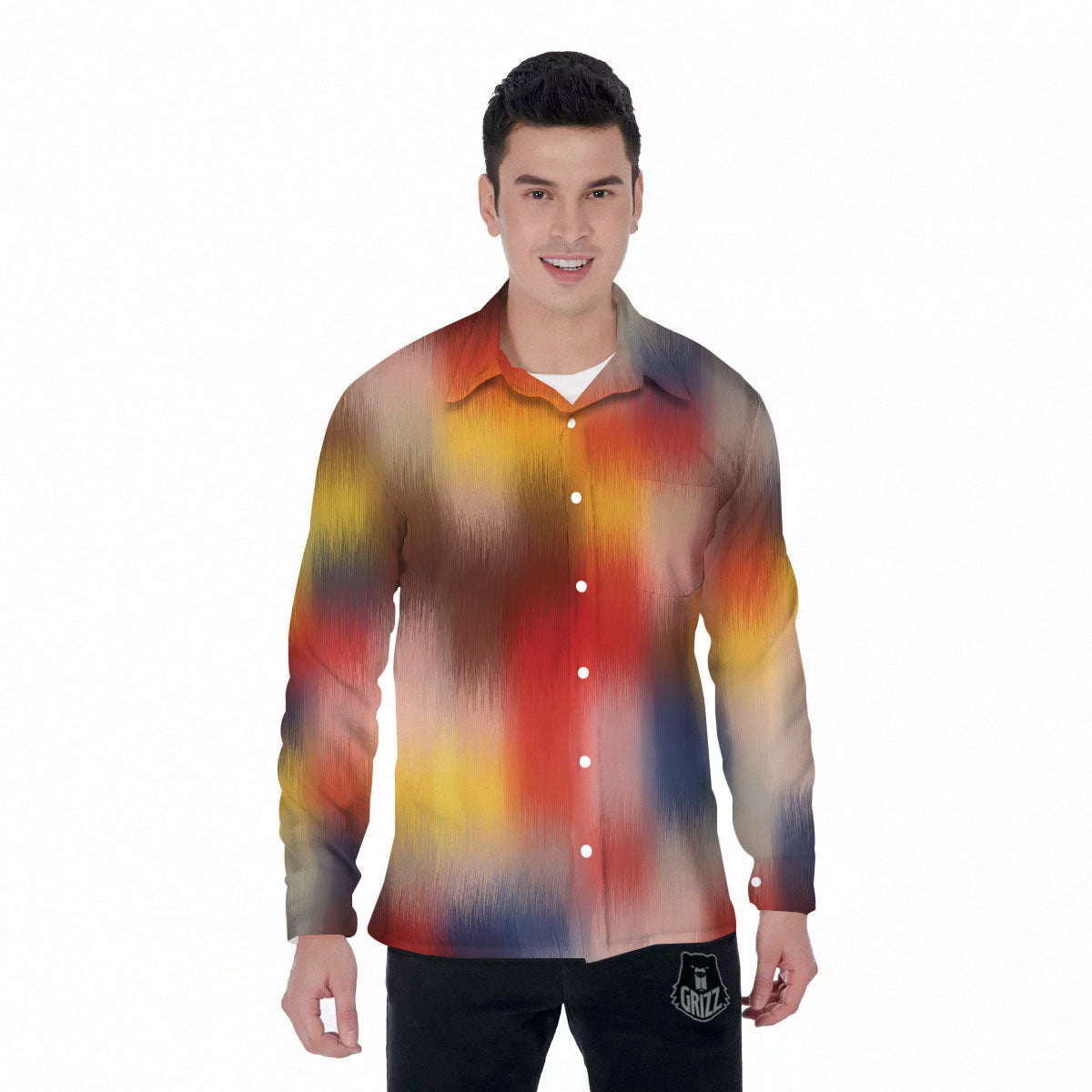 Psychedelic Multicolor Print Men's Long Sleeve Shirts-grizzshop