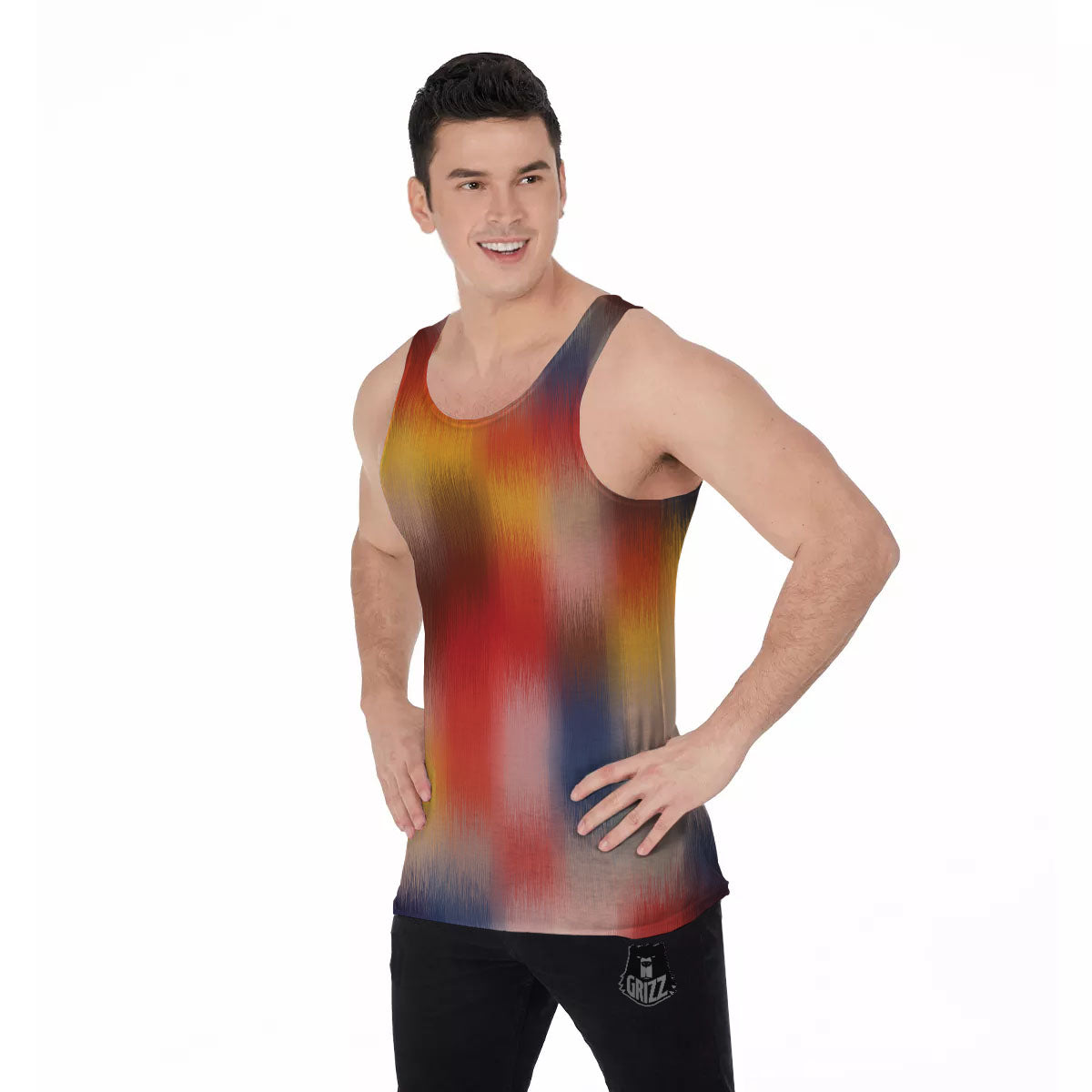 Psychedelic Multicolor Print Men's Tank Top-grizzshop