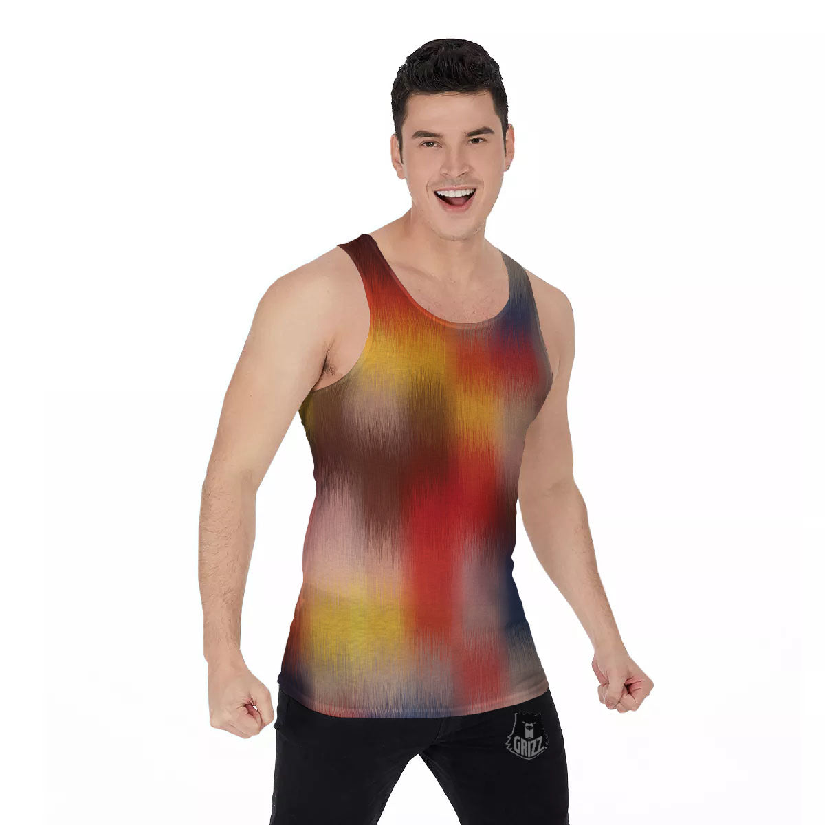 Psychedelic Multicolor Print Men's Tank Top-grizzshop