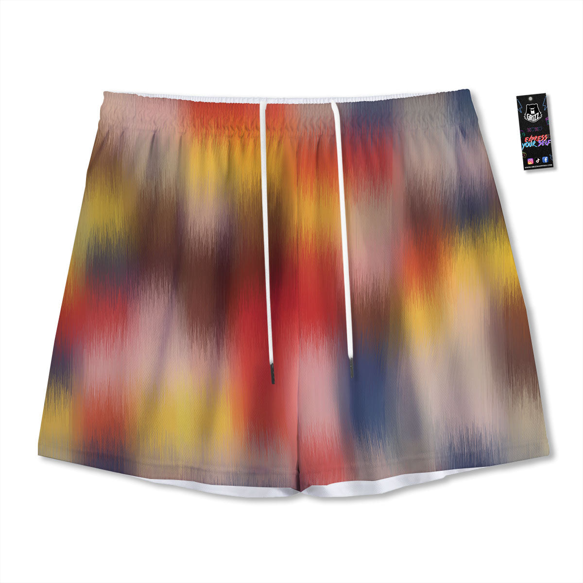 Psychedelic Multicolor Print Mesh Shorts