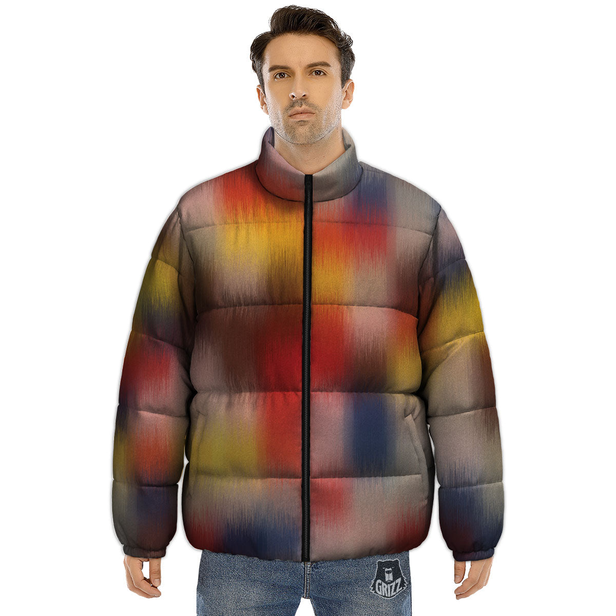 Psychedelic Multicolor Print Puffer Jacket-grizzshop