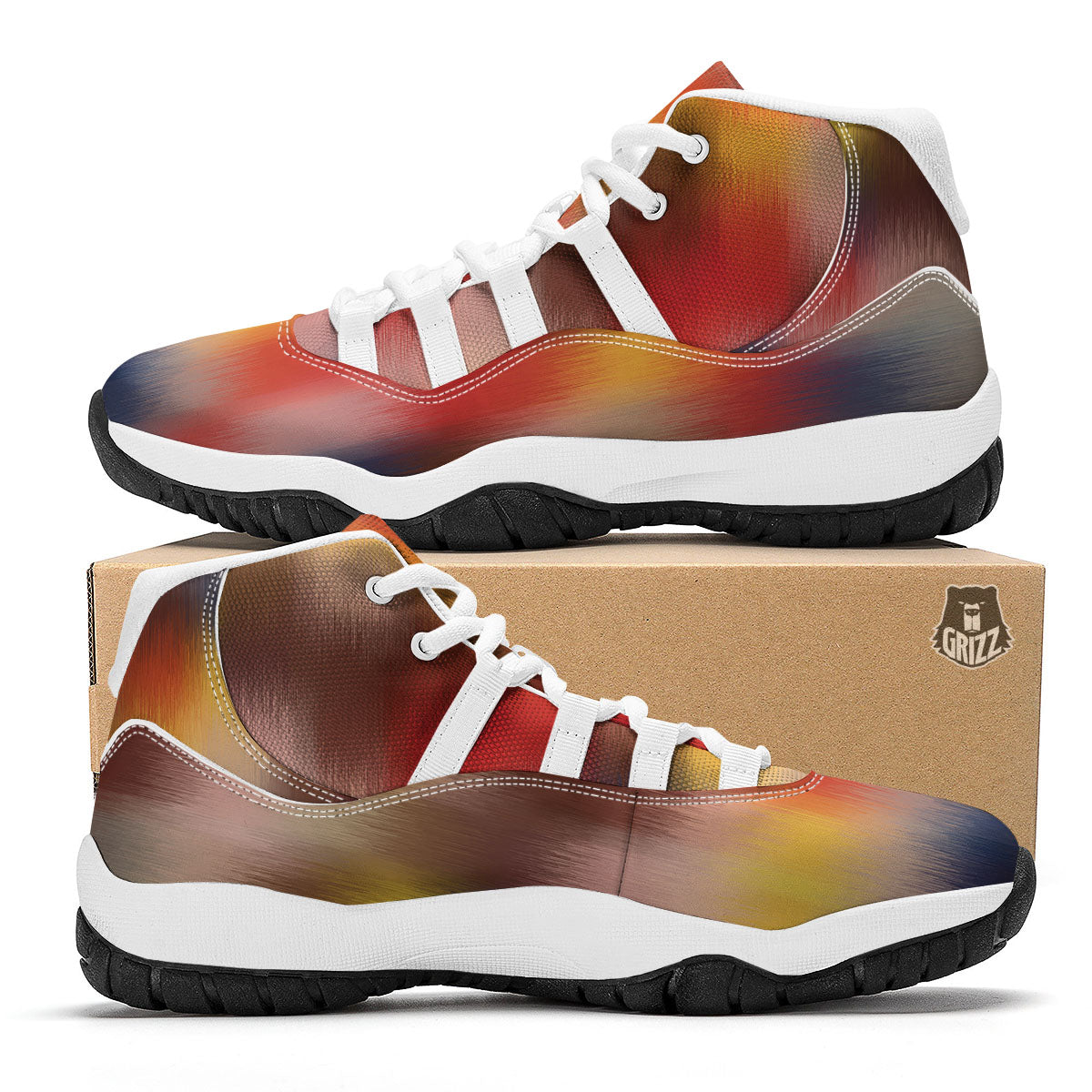 Psychedelic Multicolor Print White Bball Shoes-grizzshop