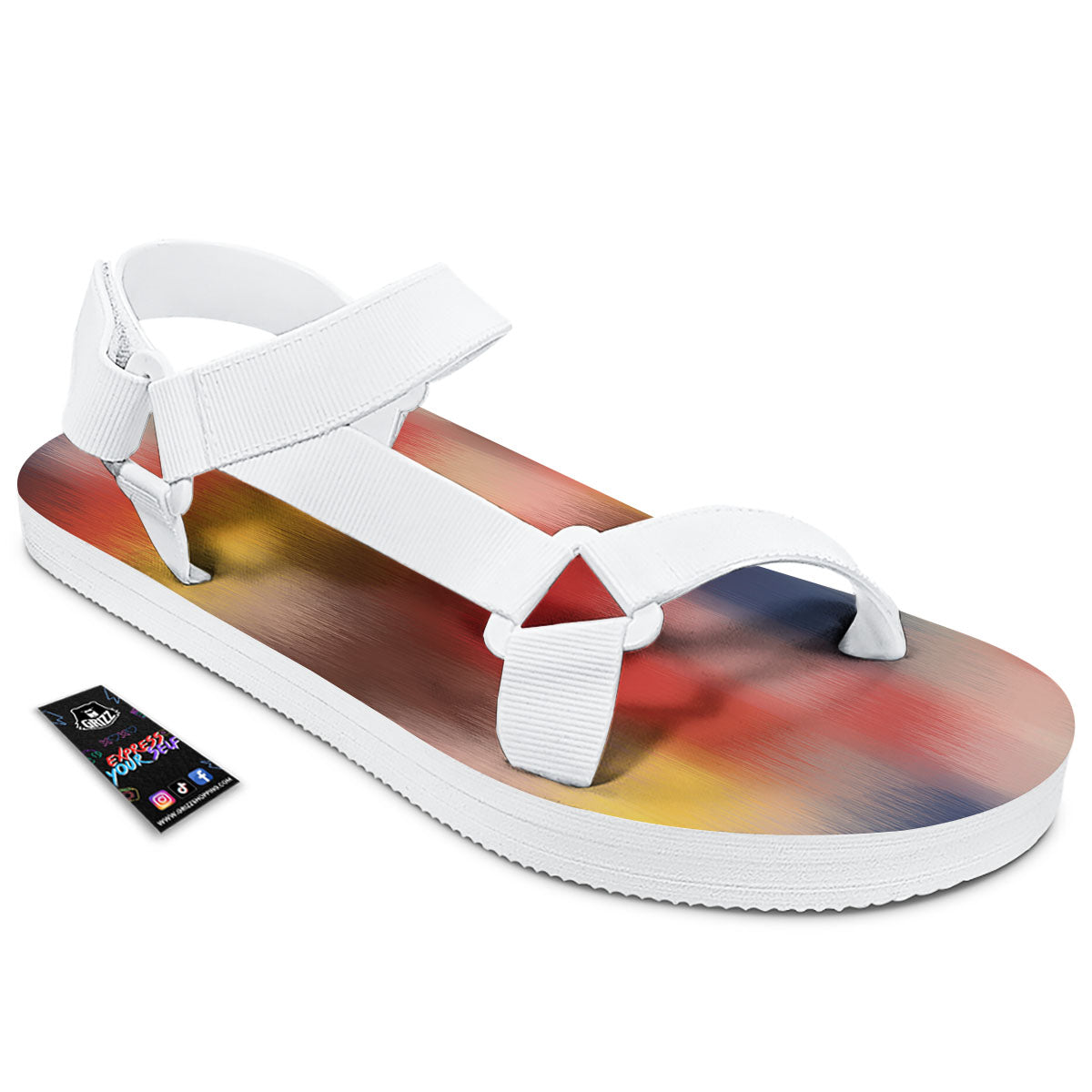 Psychedelic Multicolor Print White Open Toe Sandals-grizzshop