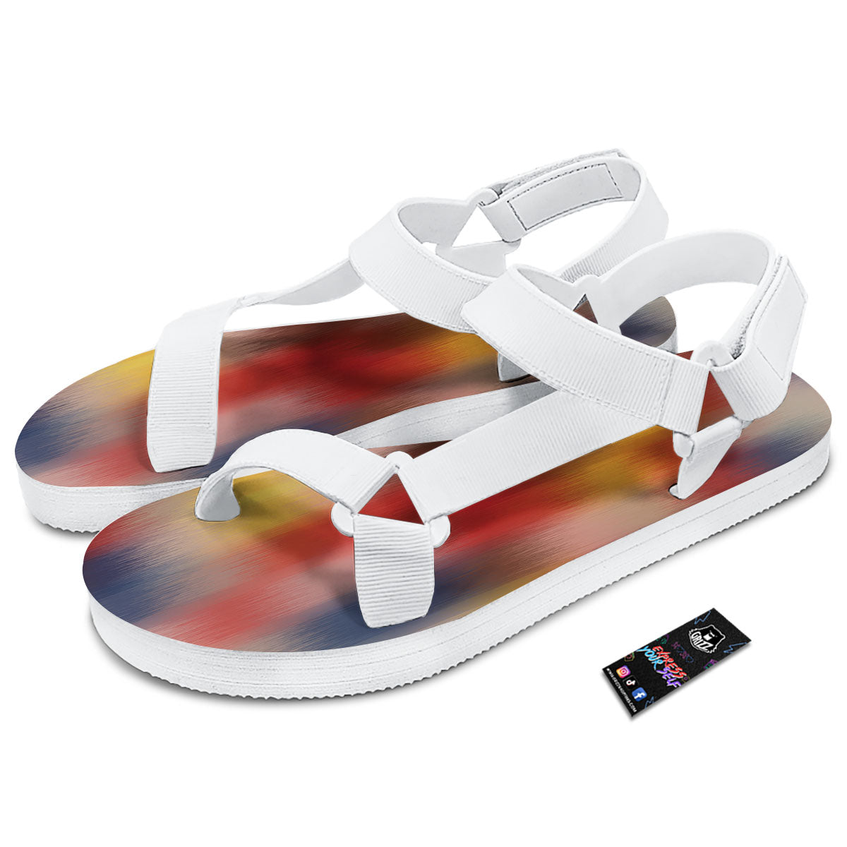 Psychedelic Multicolor Print White Open Toe Sandals-grizzshop