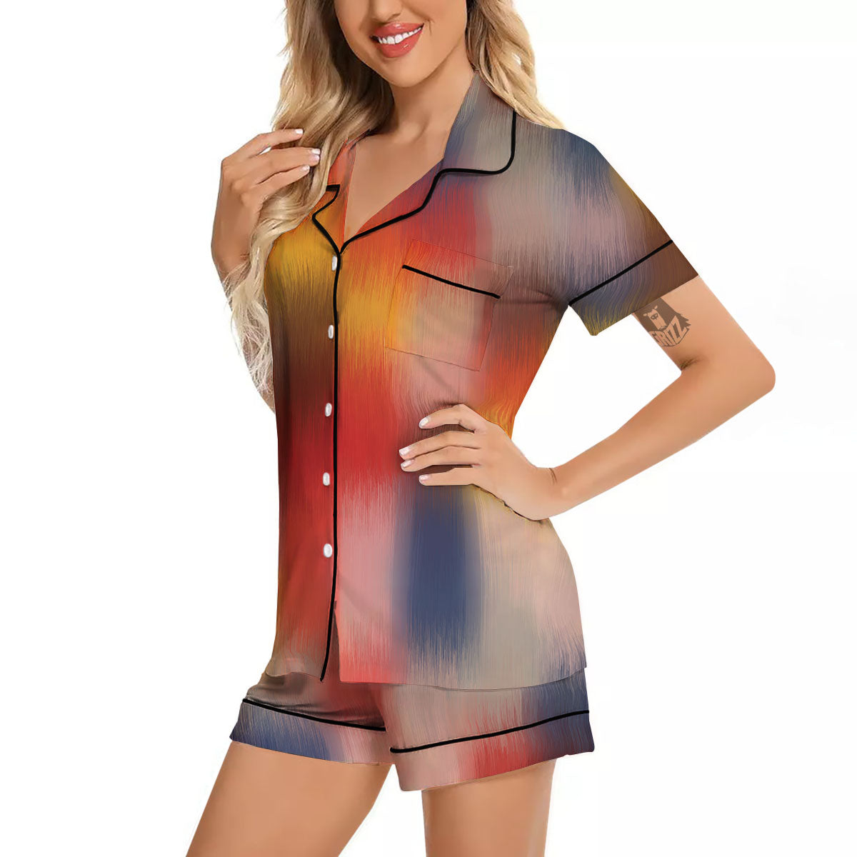 Psychedelic Multicolor Print Women Silk Pajamas-grizzshop
