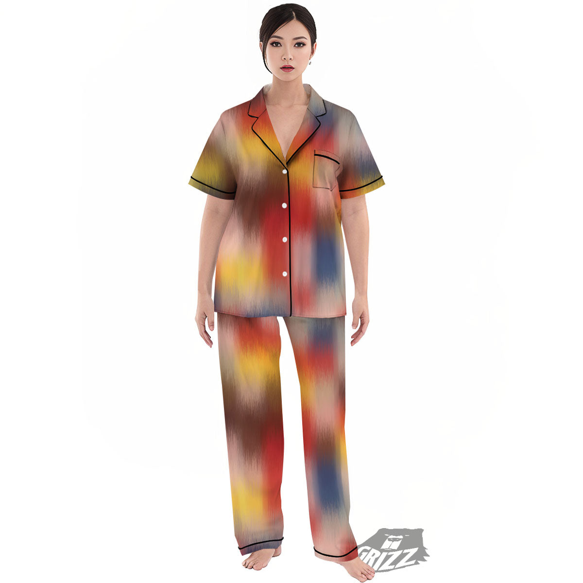 Psychedelic Multicolor Print Women's Pajamas Set-grizzshop
