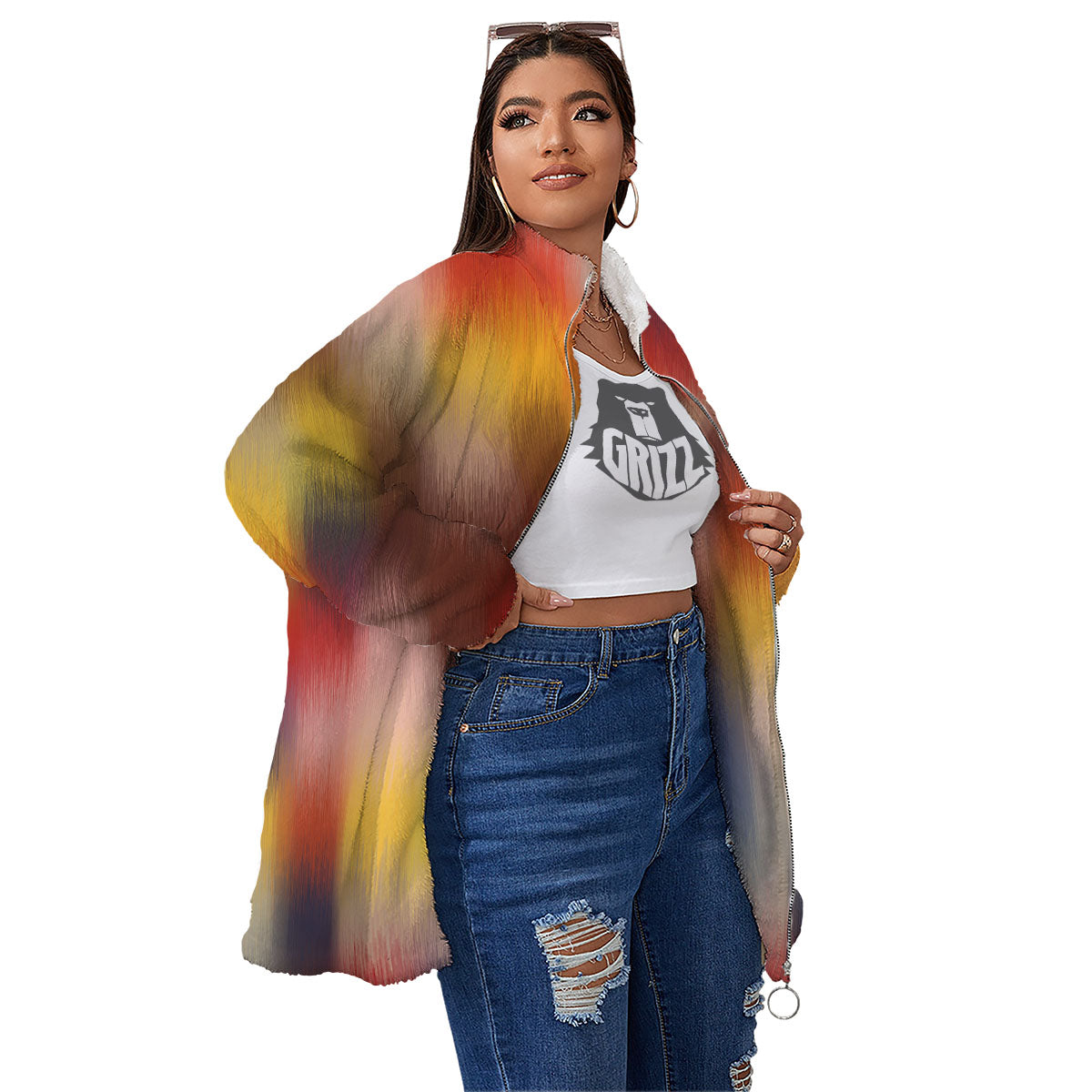 Psychedelic Multicolor Print Women's Sherpa Jacket-grizzshop