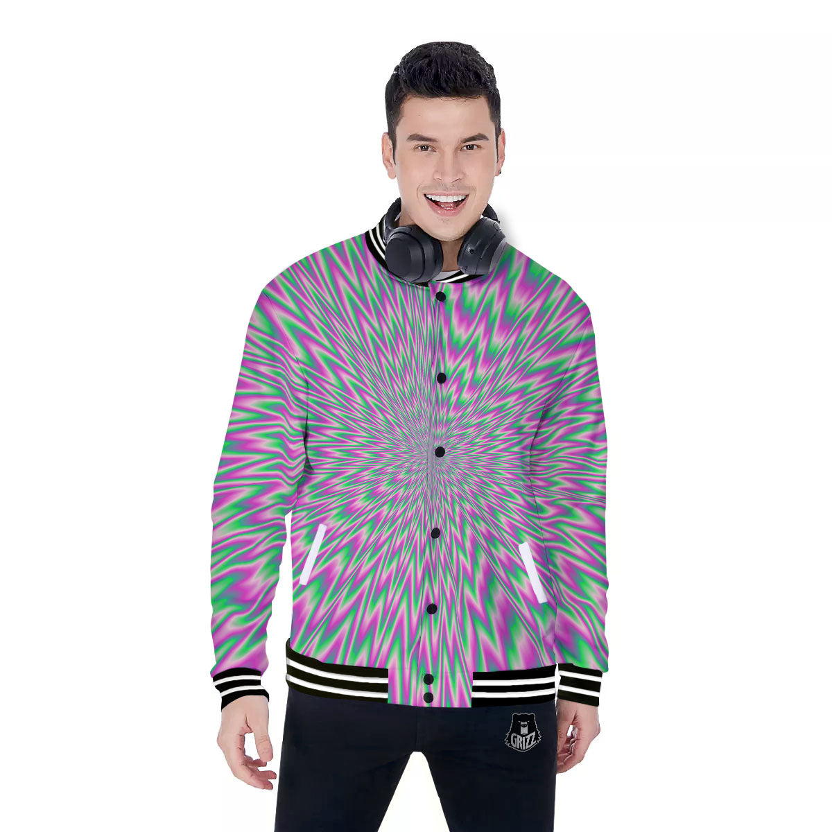 Psychedelic Optical Illusion Twinkle Baseball Jacket-grizzshop