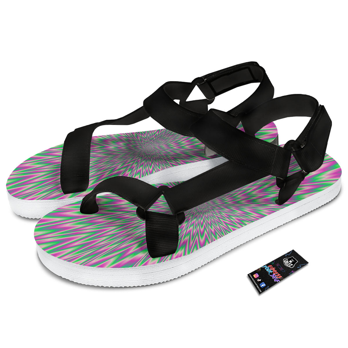 Psychedelic Optical Illusion Twinkle Black Open Toe Sandals-grizzshop