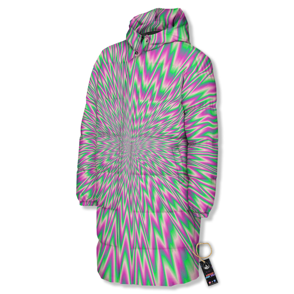 Psychedelic Optical Illusion Twinkle Long Down Jacket-grizzshop