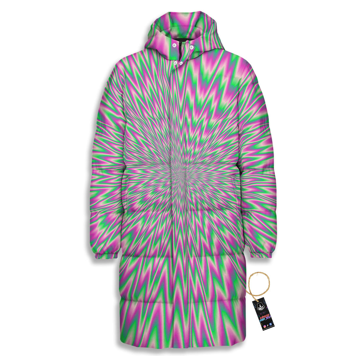Psychedelic Optical Illusion Twinkle Long Down Jacket-grizzshop