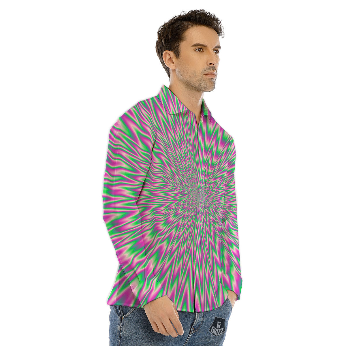 Psychedelic Optical Illusion Twinkle Men's Dress Shirts-grizzshop