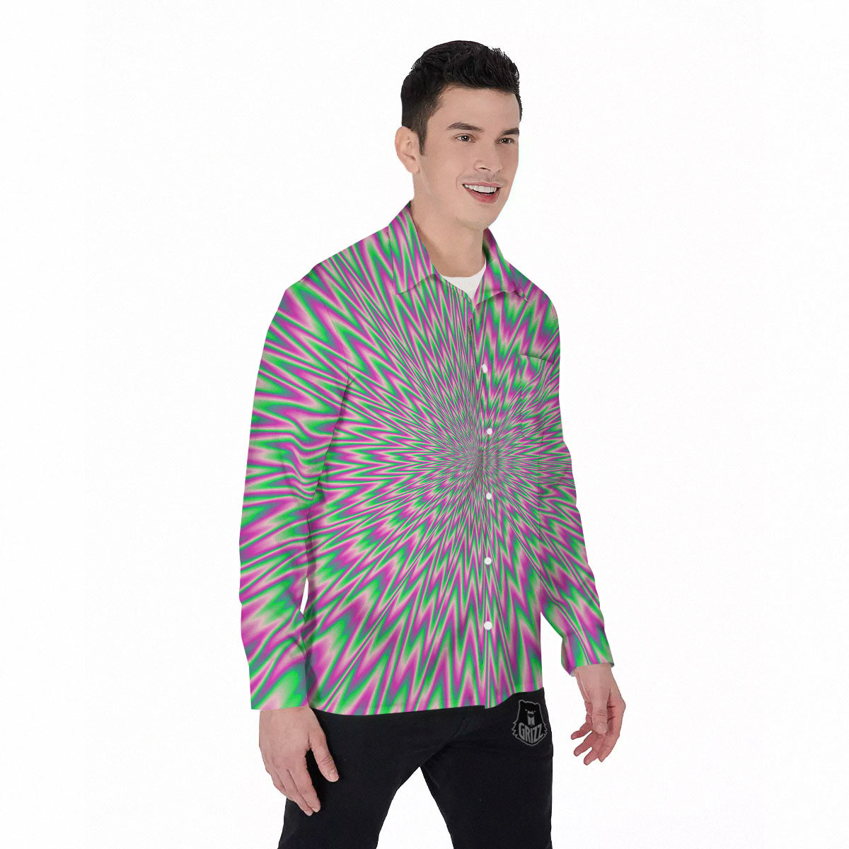 Psychedelic Optical Illusion Twinkle Men's Long Sleeve Shirts-grizzshop