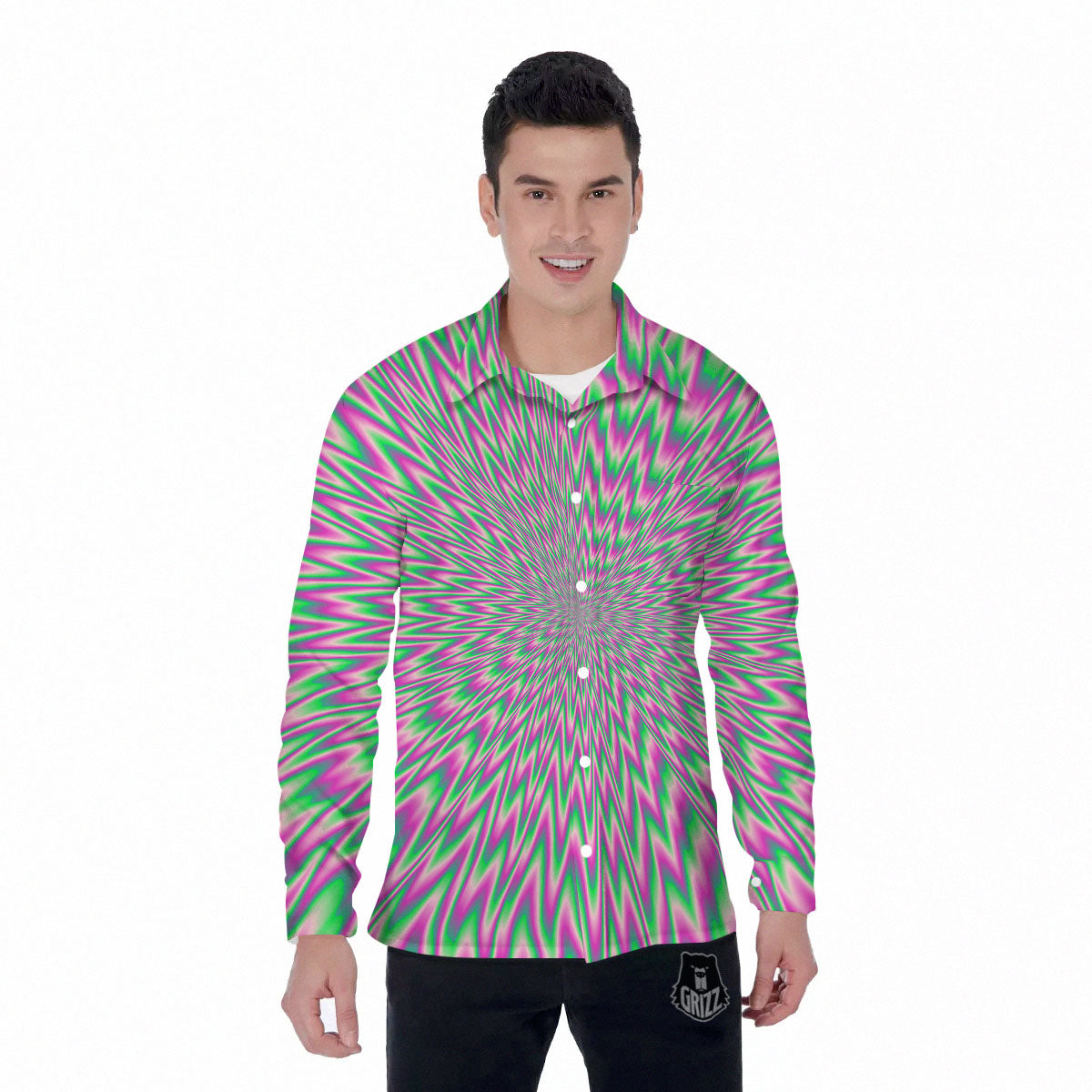 Psychedelic Optical Illusion Twinkle Men's Long Sleeve Shirts-grizzshop