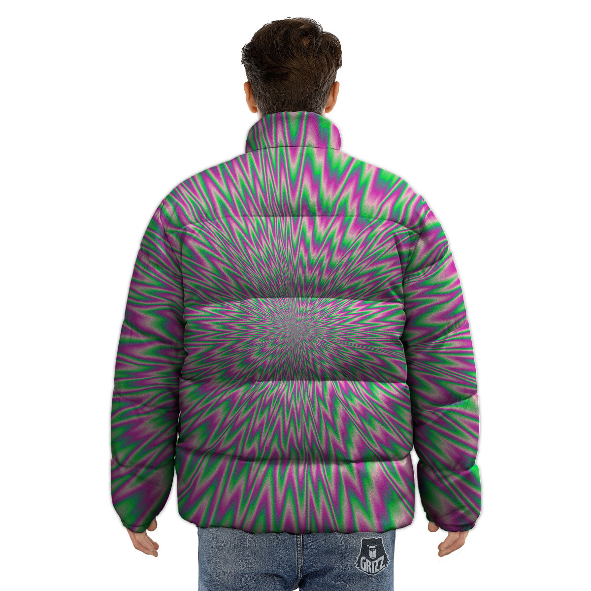 Psychedelic Optical Illusion Twinkle Puffer Jacket-grizzshop