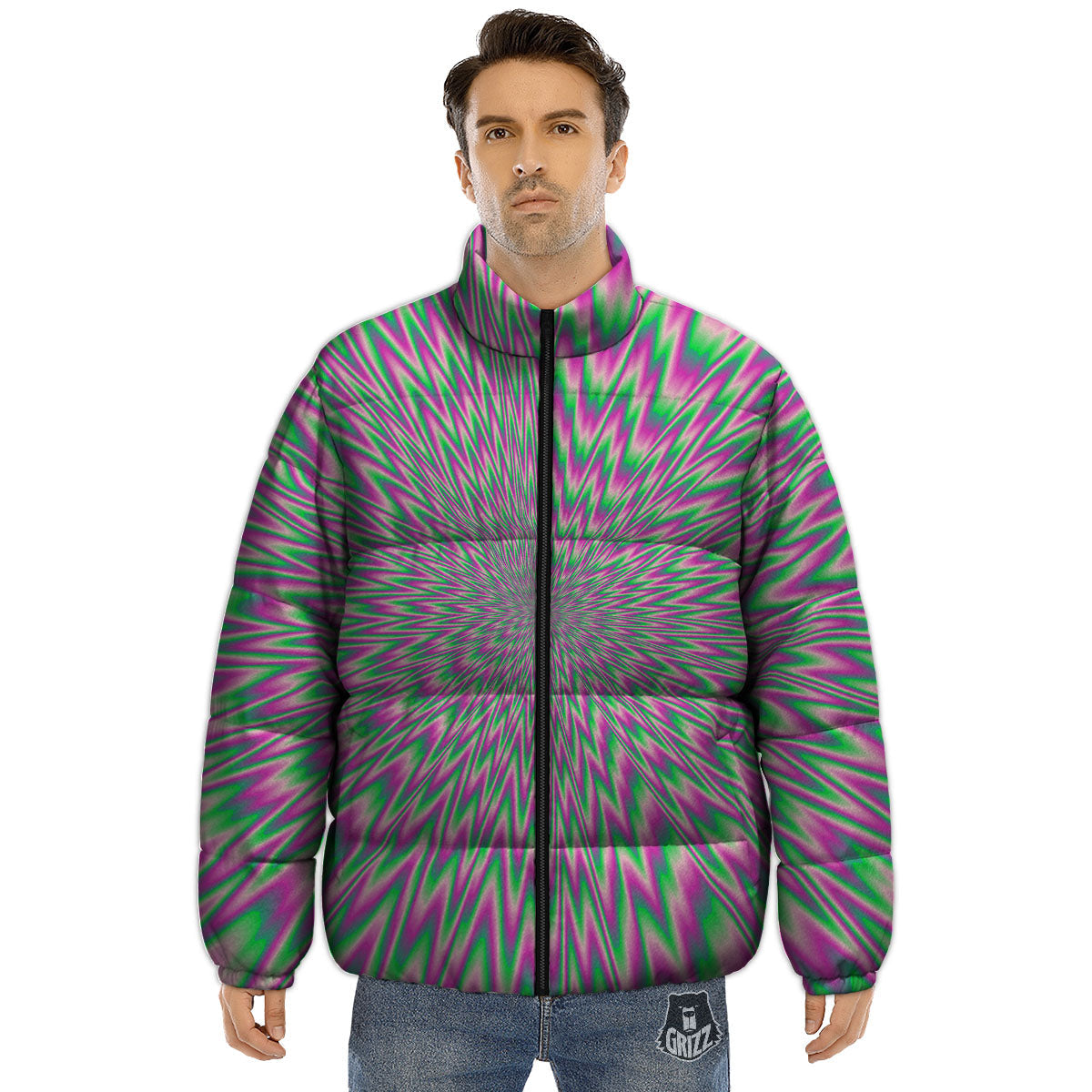 Psychedelic Optical Illusion Twinkle Puffer Jacket-grizzshop