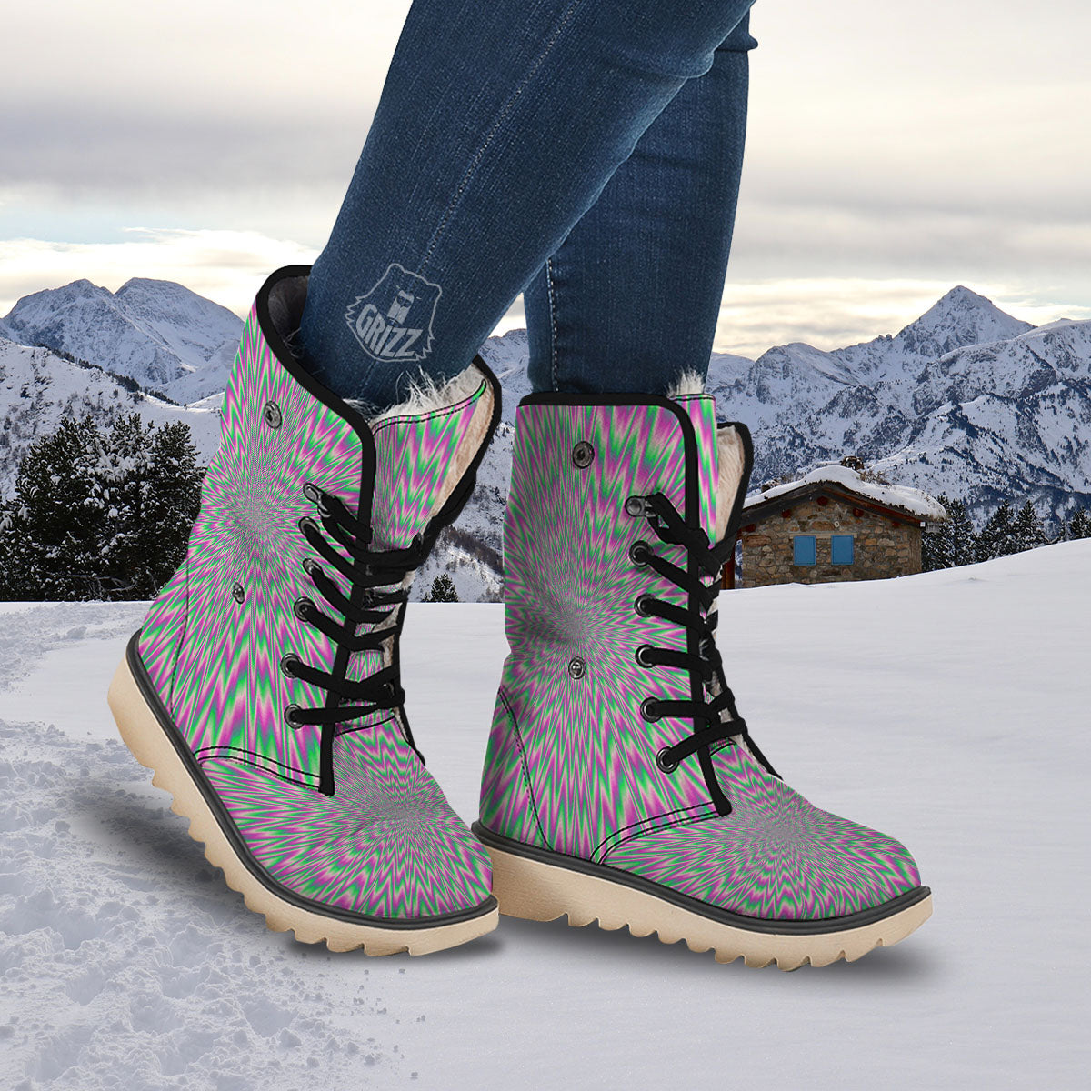 Psychedelic Optical Illusion Twinkle Snow Boots-grizzshop