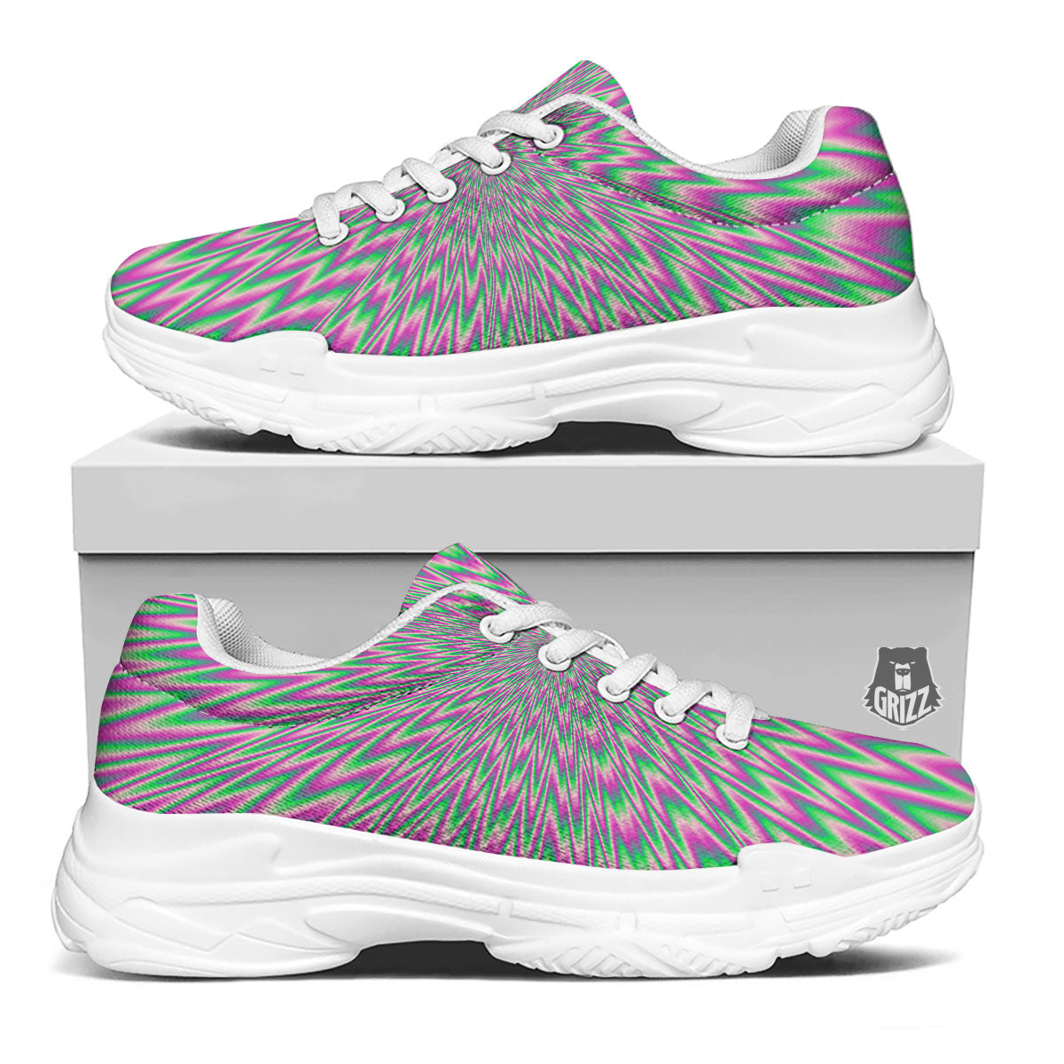 Psychedelic Optical Illusion Twinkle White Chunky Shoes-grizzshop