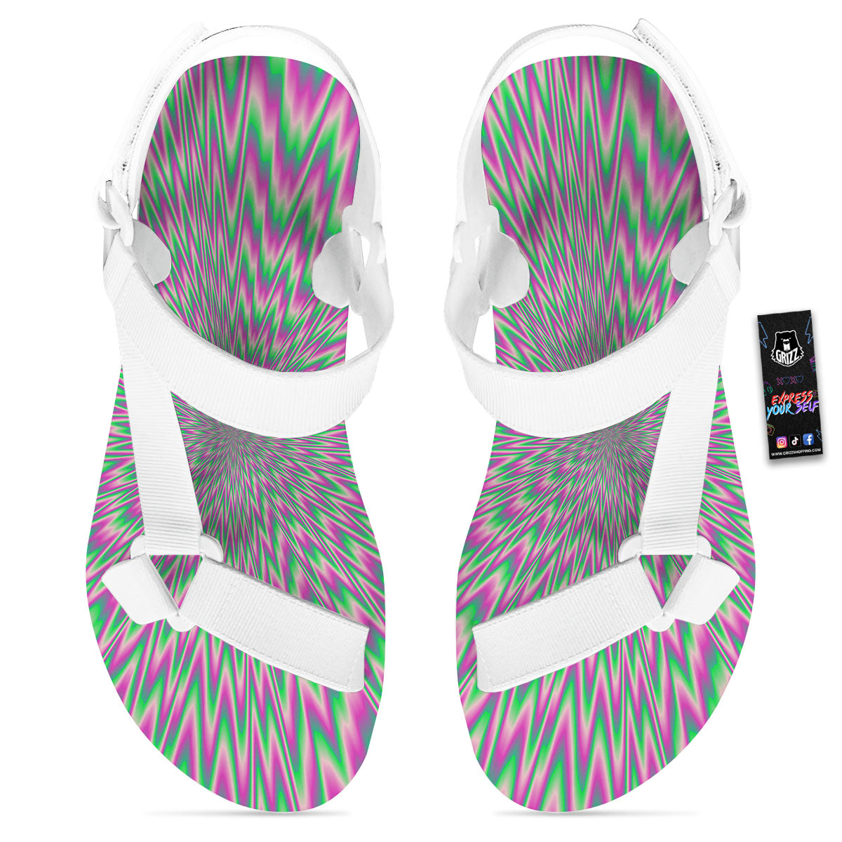 Psychedelic Optical Illusion Twinkle White Open Toe Sandals-grizzshop