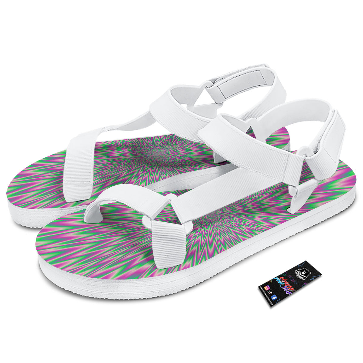 Psychedelic Optical Illusion Twinkle White Open Toe Sandals-grizzshop