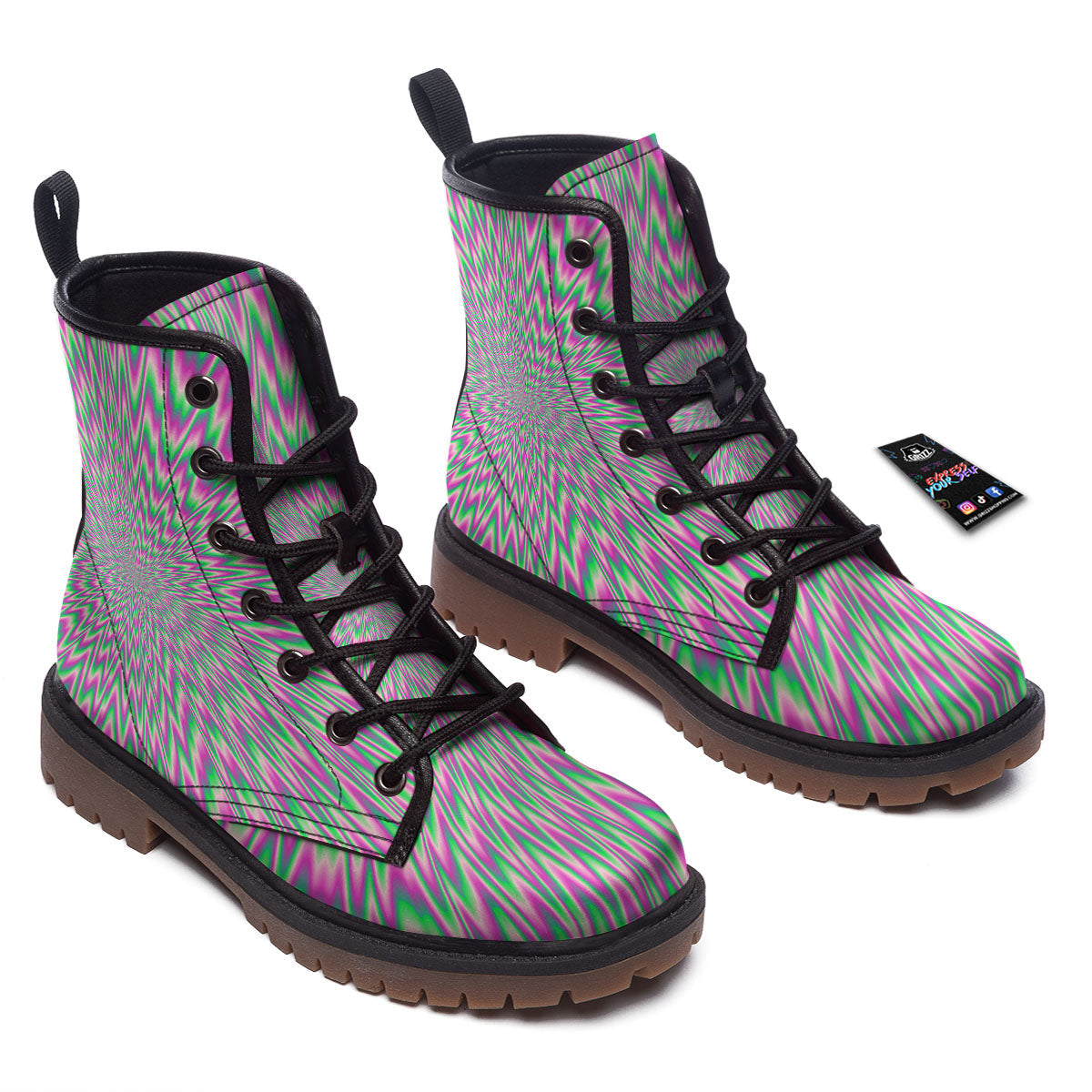 Psychedelic Optical Illusion Twinkle Work Boots-grizzshop