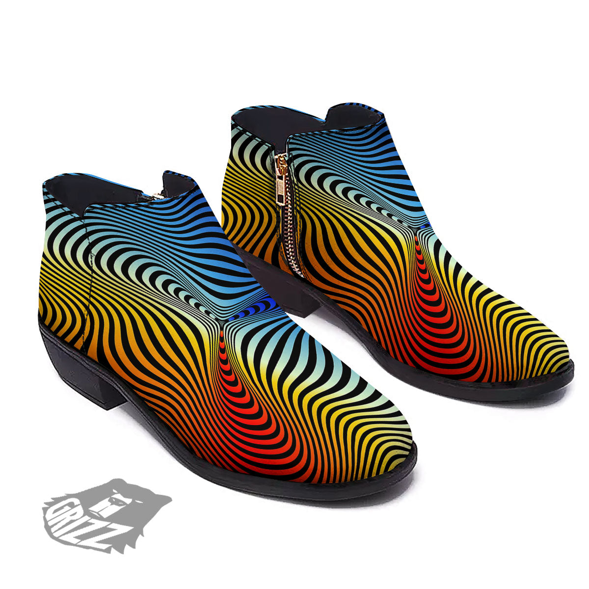 Psychedelic Optical Vibrant Illusion Ankle Boots-grizzshop