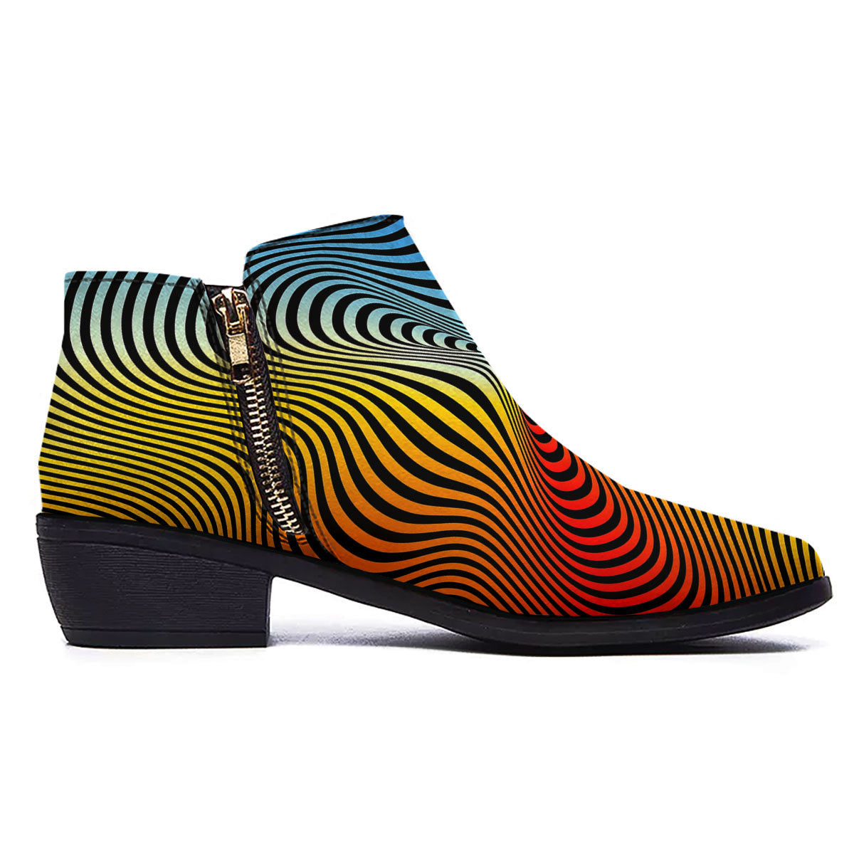 Psychedelic Optical Vibrant Illusion Ankle Boots-grizzshop