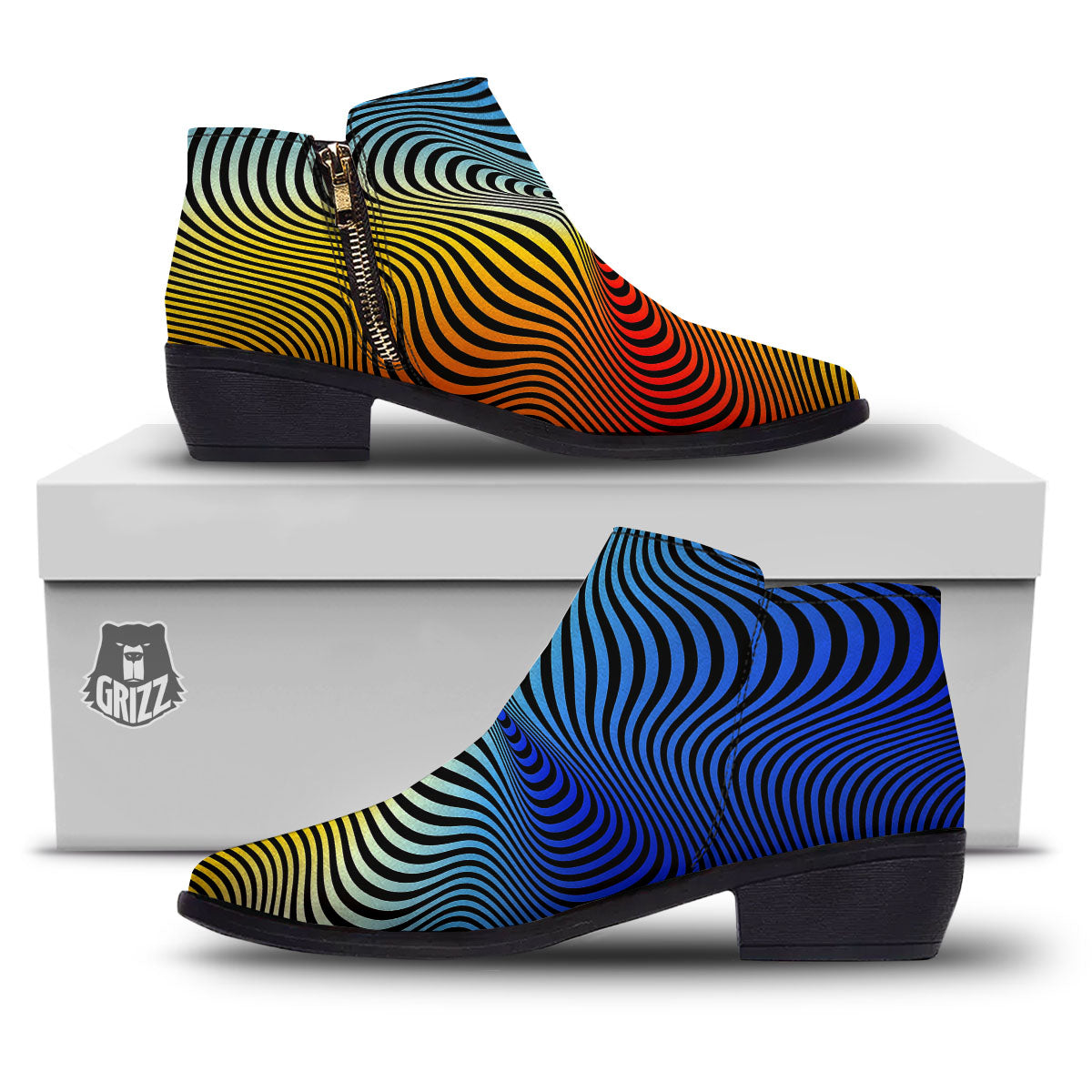 Psychedelic Optical Vibrant Illusion Ankle Boots-grizzshop