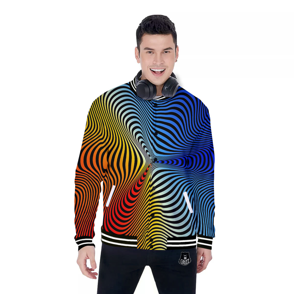 Psychedelic Optical Vibrant Illusion Baseball Jacket-grizzshop