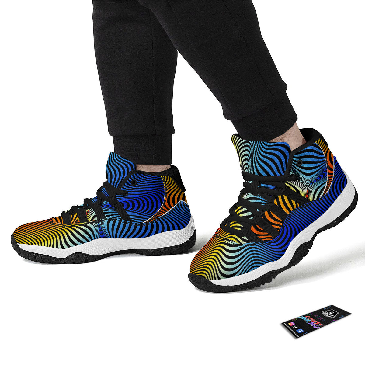 Psychedelic Optical Vibrant Illusion Black Bball Shoes-grizzshop