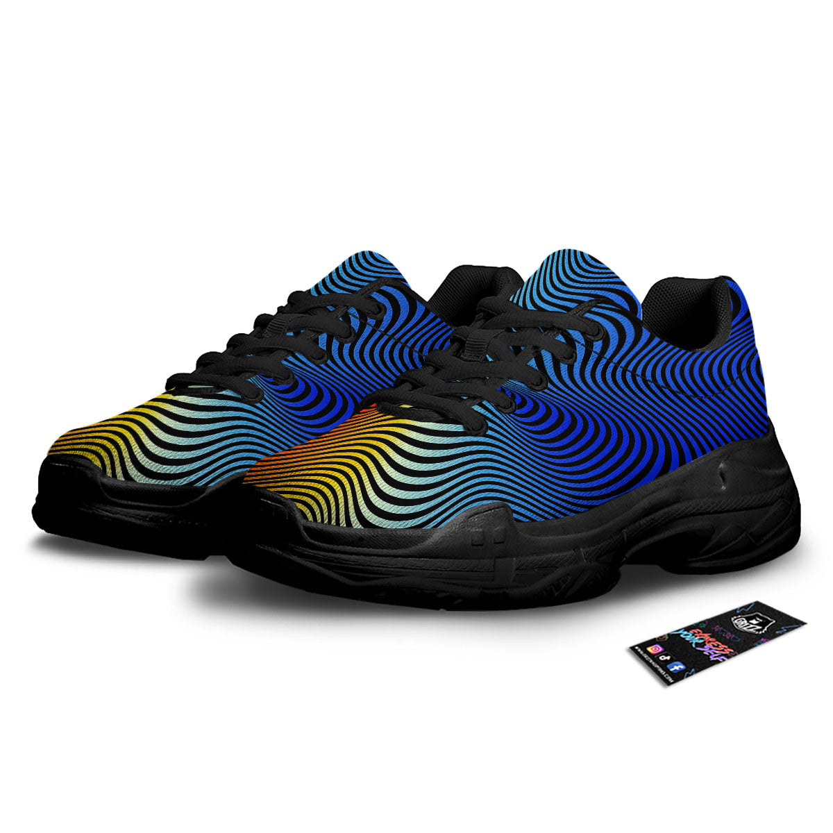 Psychedelic Optical Vibrant Illusion Black Chunky Shoes-grizzshop