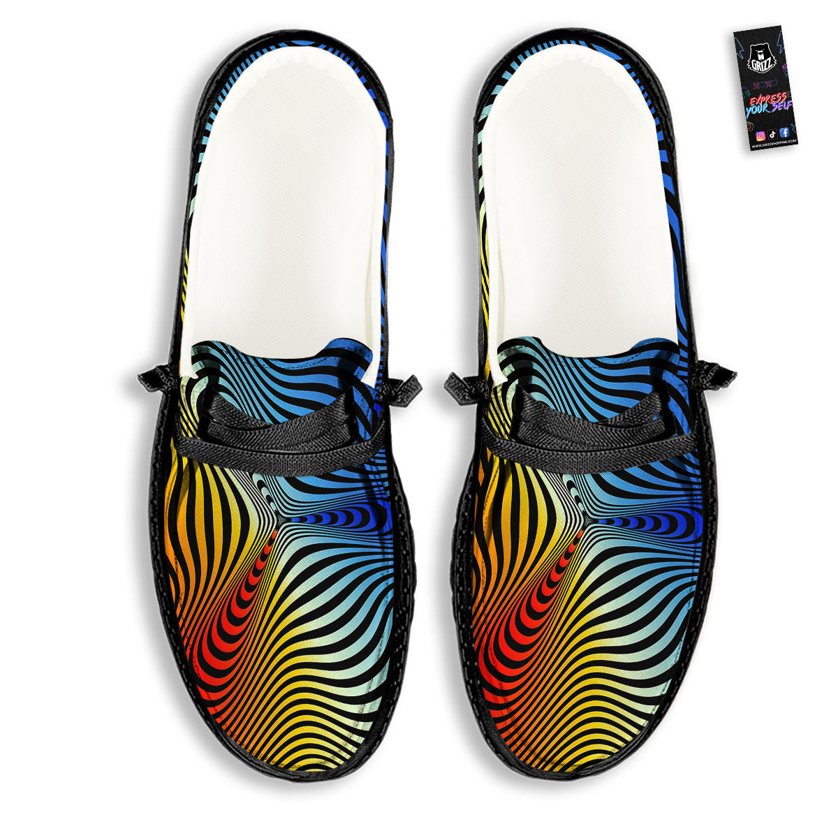 Psychedelic Optical Vibrant Illusion Black Loafers-grizzshop