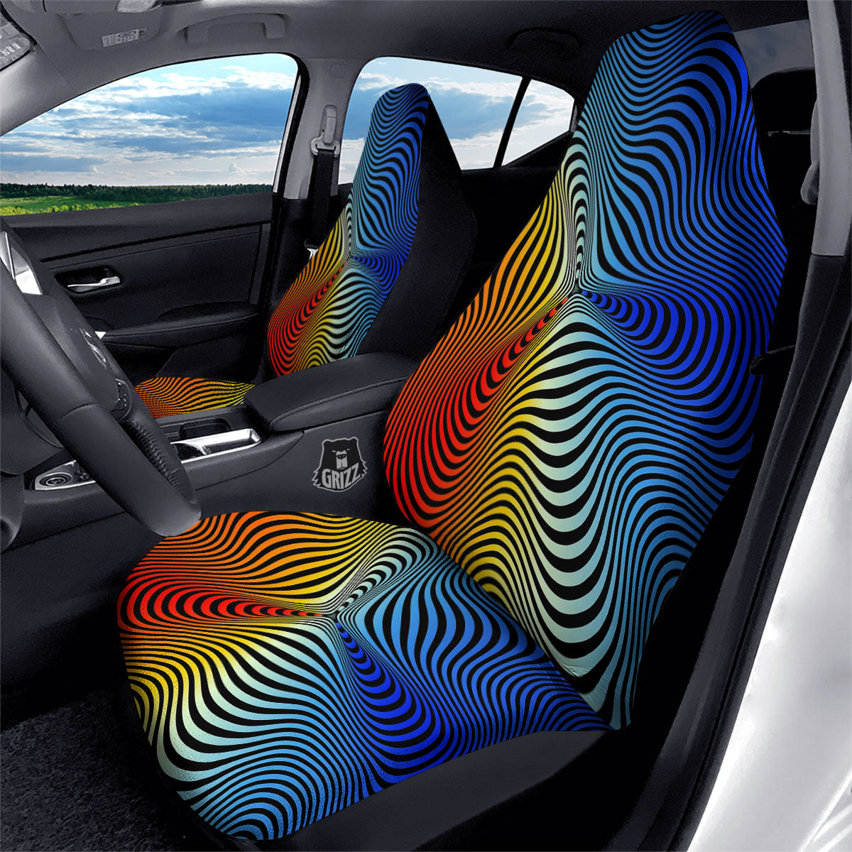 Psychedelic Optical Vibrant Illusion Car Seat Covers-grizzshop