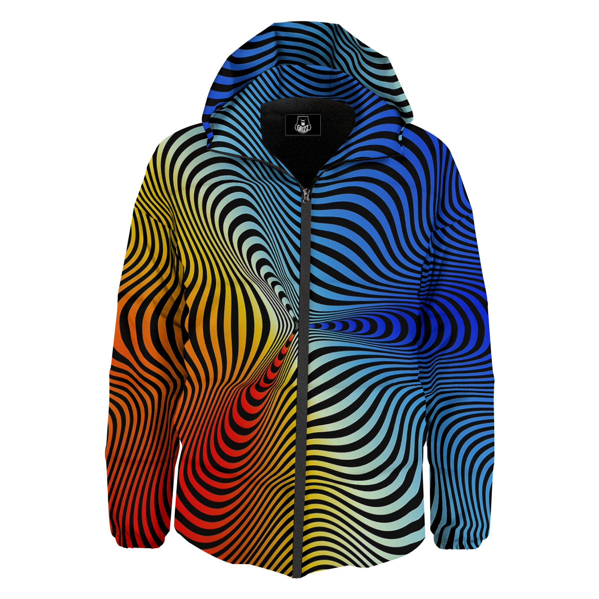 Psychedelic Optical Vibrant Illusion Down Jacket-grizzshop