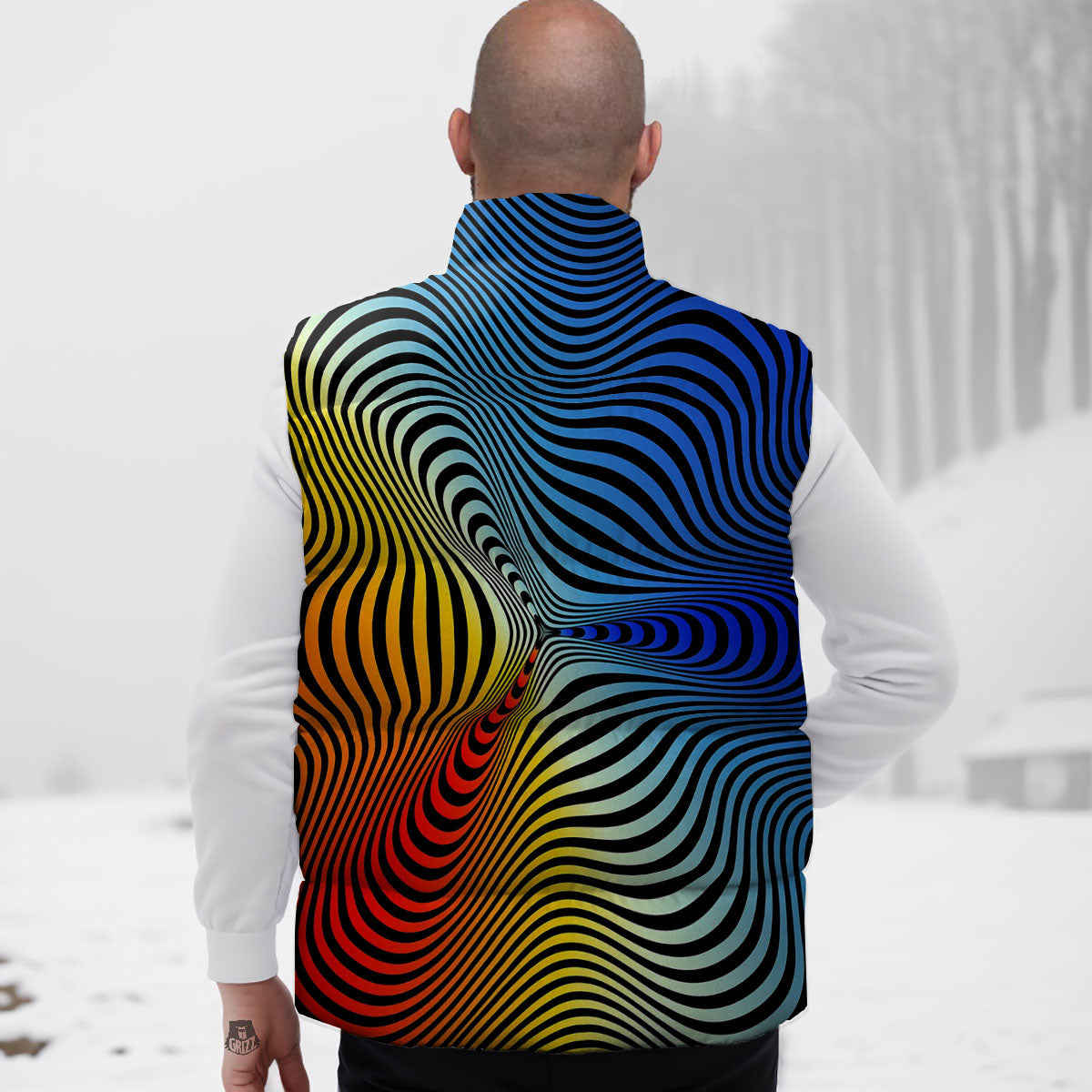 Psychedelic Optical Vibrant Illusion Down Vest