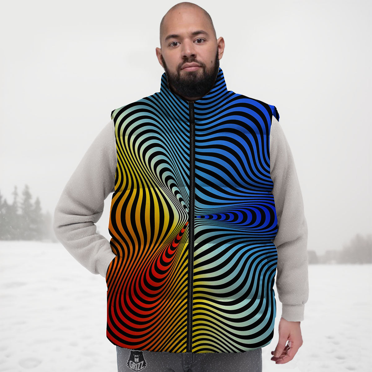 Psychedelic Optical Vibrant Illusion Down Vest