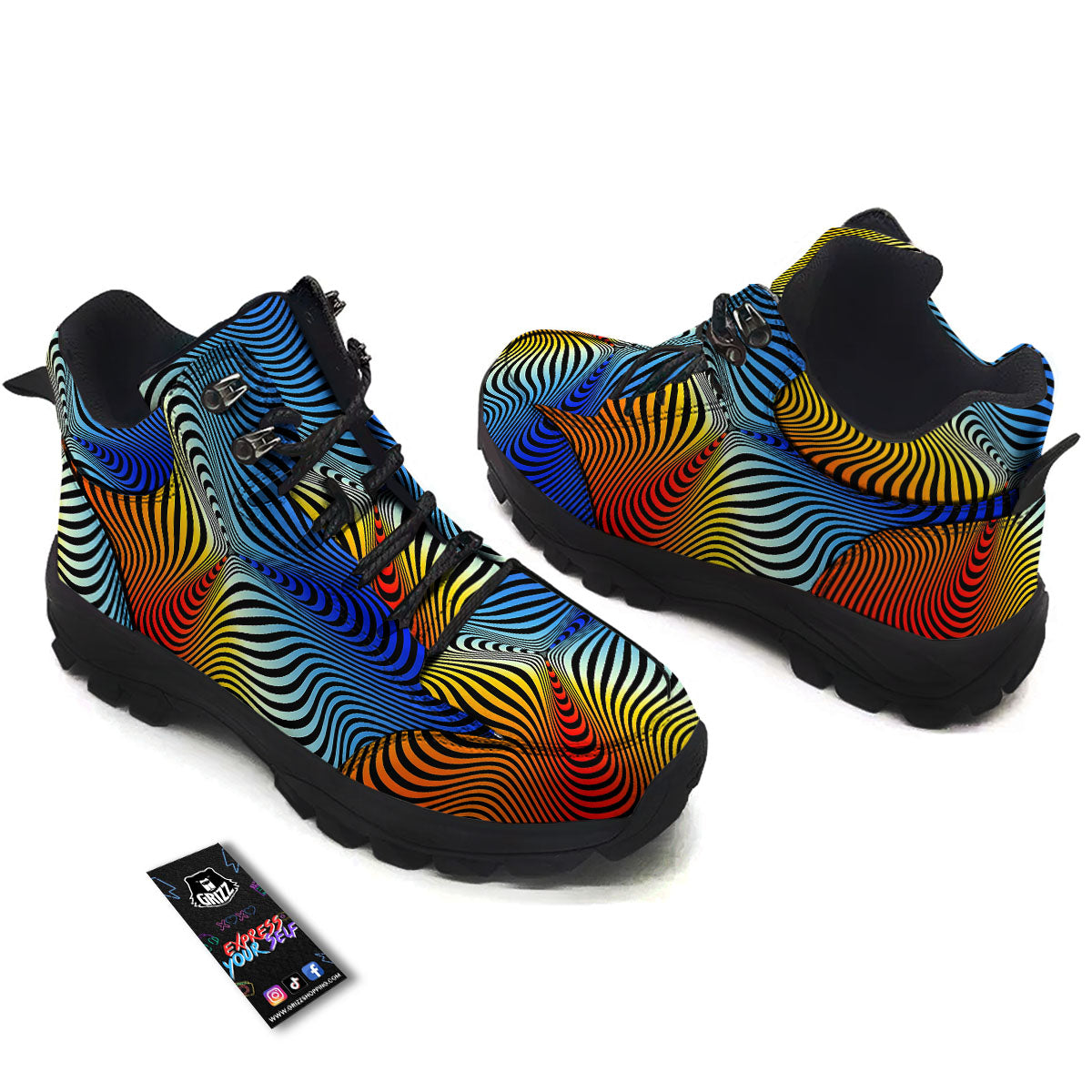 Psychedelic Optical Vibrant Illusion Hiking Shoes-grizzshop