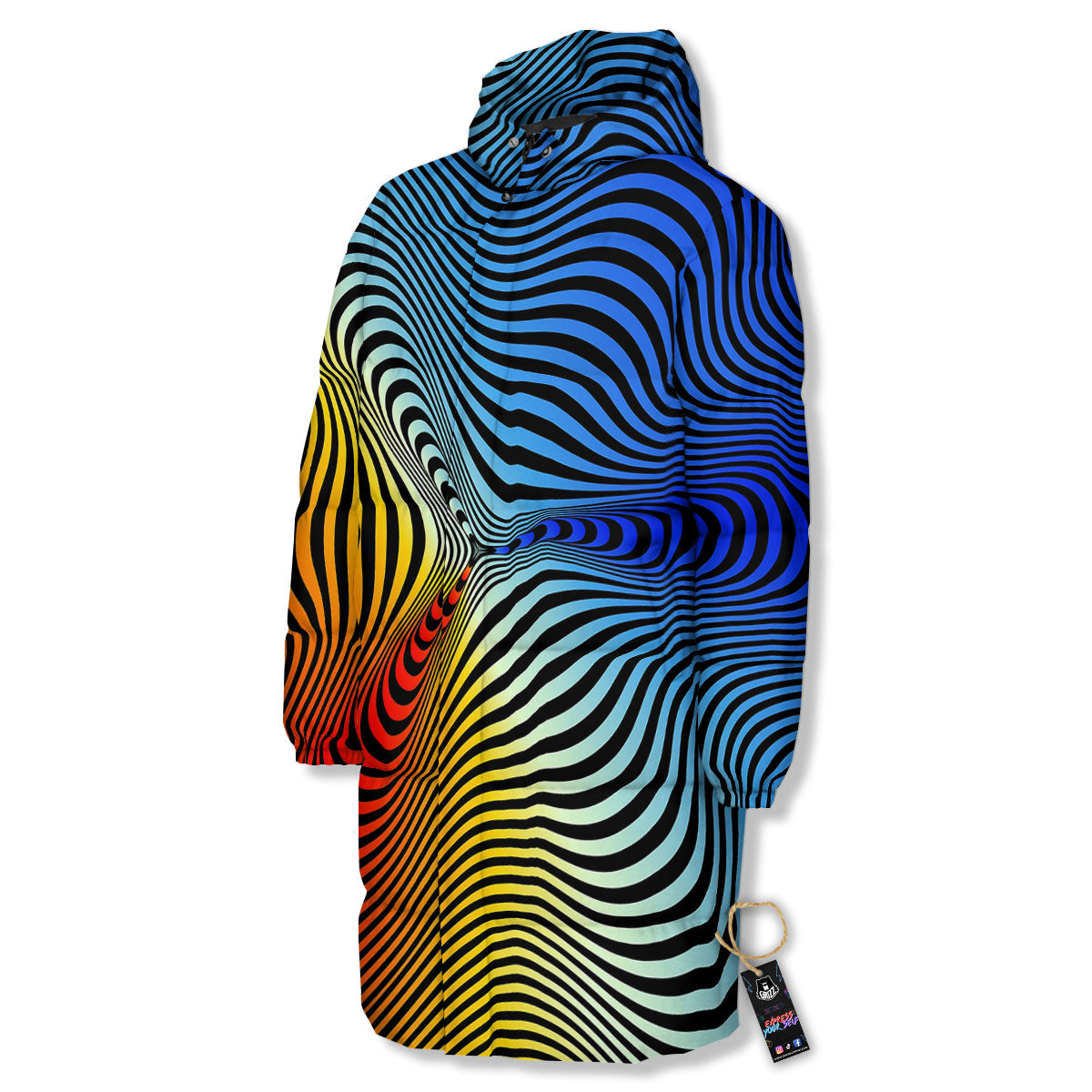 Psychedelic Optical Vibrant Illusion Long Down Jacket-grizzshop
