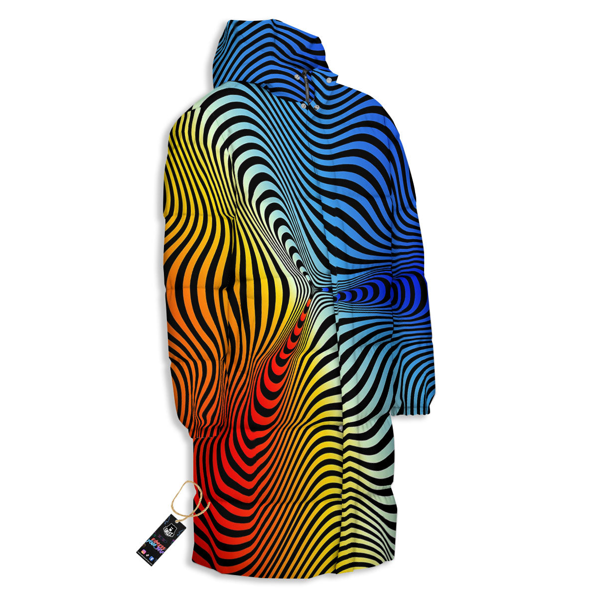 Psychedelic Optical Vibrant Illusion Long Down Jacket-grizzshop