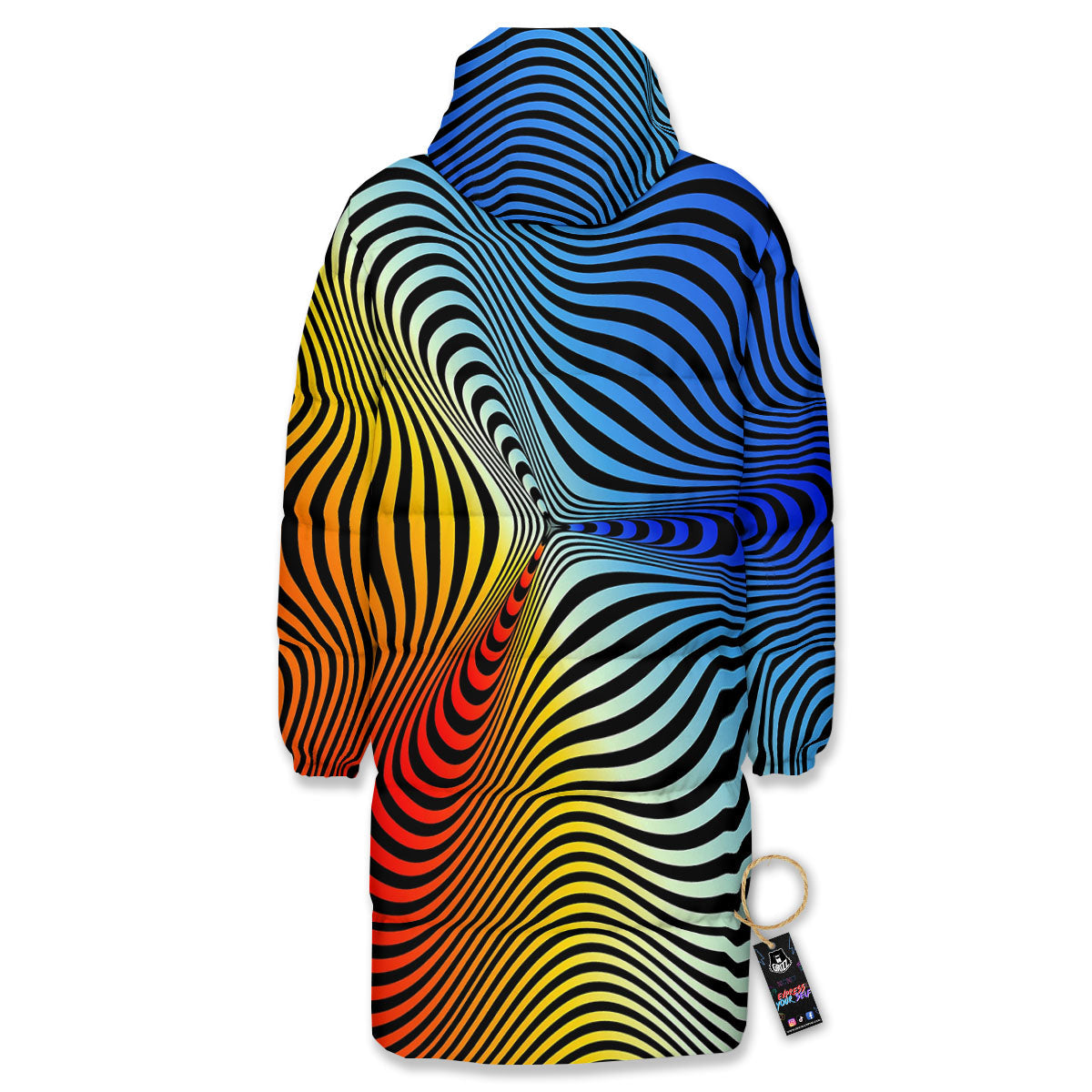 Psychedelic Optical Vibrant Illusion Long Down Jacket-grizzshop