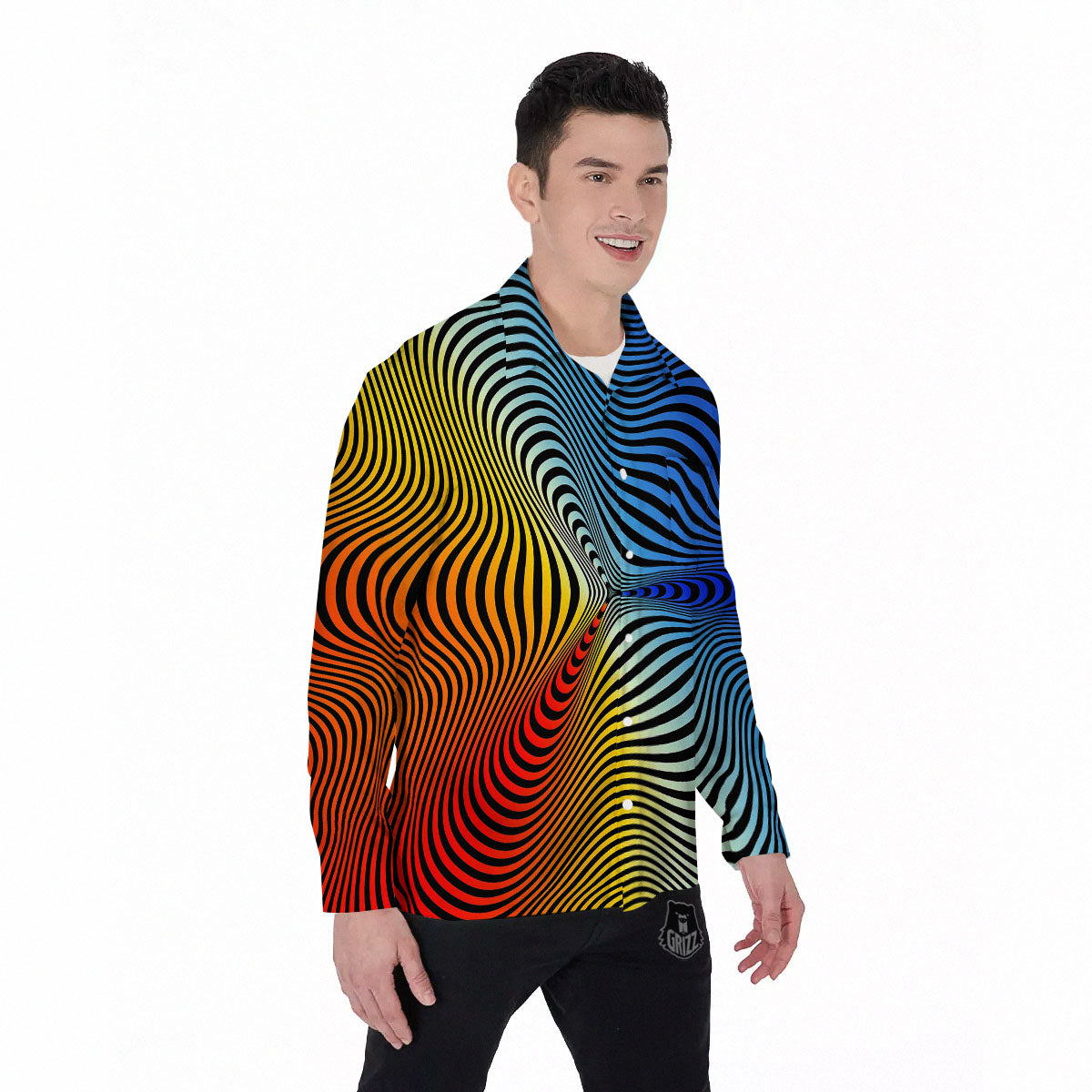 Psychedelic Optical Vibrant Illusion Men's Long Sleeve Shirts-grizzshop