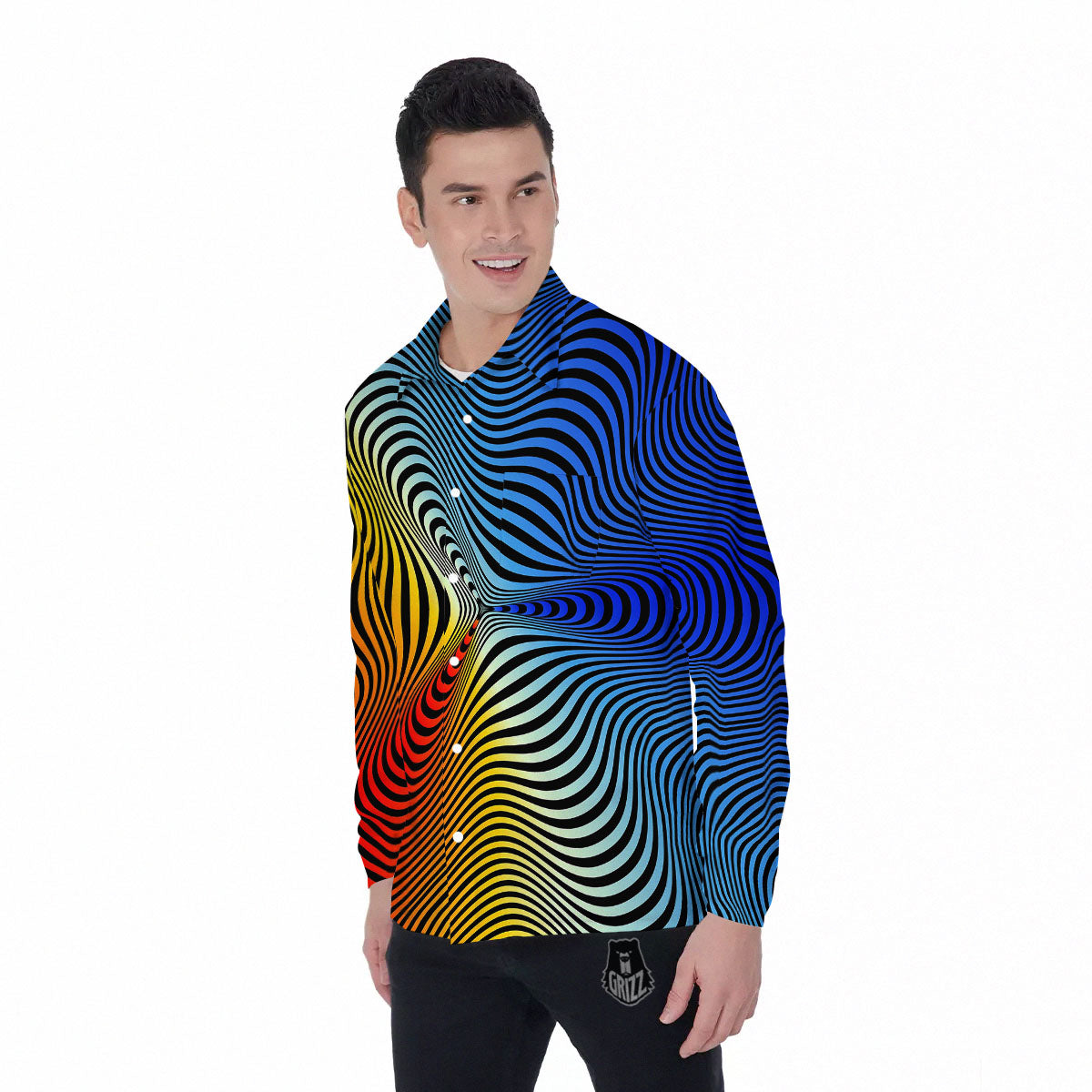 Psychedelic Optical Vibrant Illusion Men's Long Sleeve Shirts-grizzshop
