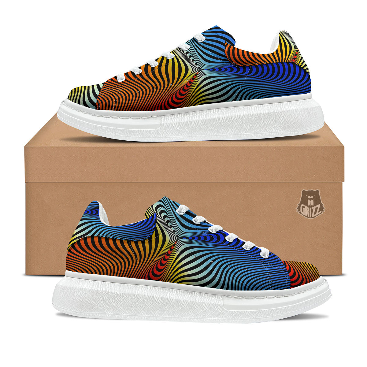 Psychedelic Optical Vibrant Illusion Platform Shoes-grizzshop