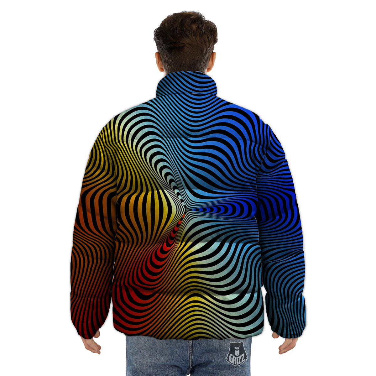 Psychedelic Optical Vibrant Illusion Puffer Jacket-grizzshop