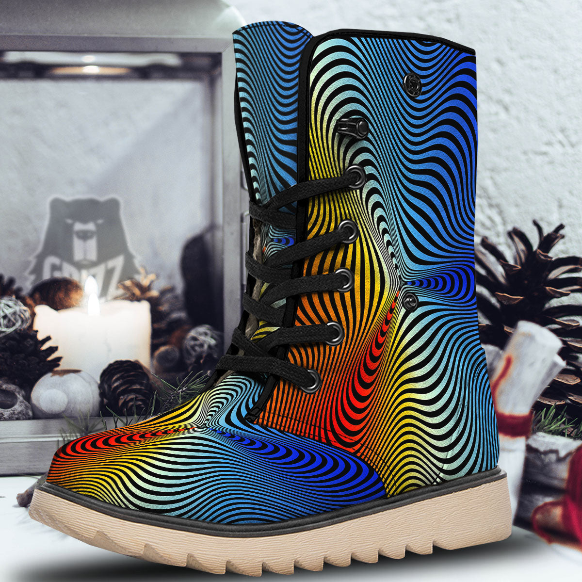 Psychedelic Optical Vibrant Illusion Snow Boots-grizzshop